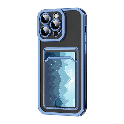 iPhone 15 Plus Electroplating Frame Card Slot Phone Case - Blue