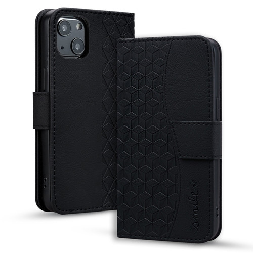 iPhone 15 Plus Business Diamond Buckle Leather Phone Case with Lanyard - Black