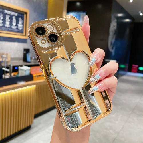 iPhone 15 Plus Electroplating 3D Hollow Love TPU Phone Case - Gold