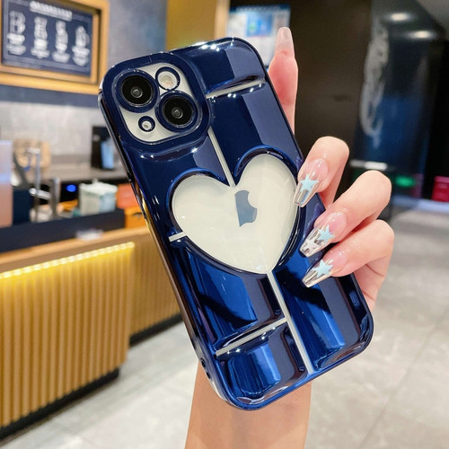 iPhone 15 Plus Electroplating 3D Hollow Love TPU Phone Case - Dark Blue