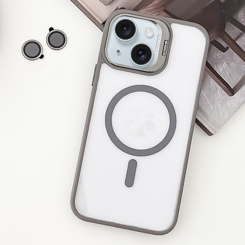 iPhone 15 Plus MagSafe Acrylic Hybrid TPU Holder Phone Case with Lens film - Grey