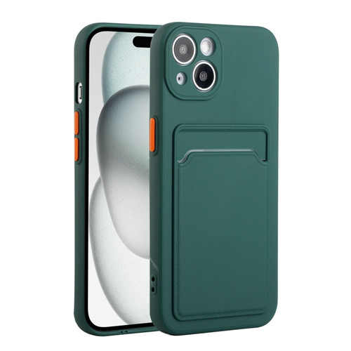 iPhone 15 Plus Card Slot Design Shockproof TPU Phone Case - Dark Green