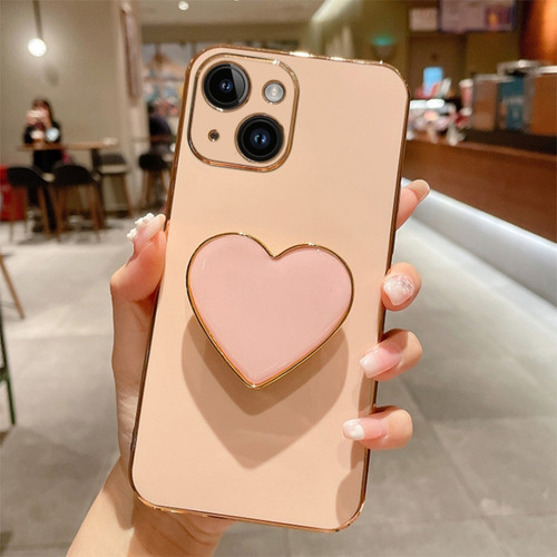 iPhone 15 Plus Electroplating Love Heart Holder TPU Phone Case - Pink