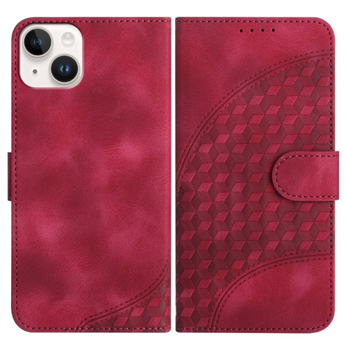 iPhone 15 Plus YX0060 Elephant Head Embossed Phone Leather Case with Lanyard - Rose Red