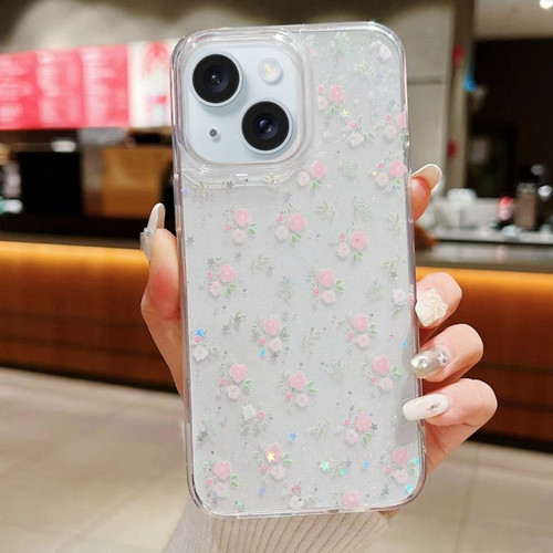 iPhone 15 Plus Spring Garden Epoxy TPU Phone Case - F05 Pink and White Flowers