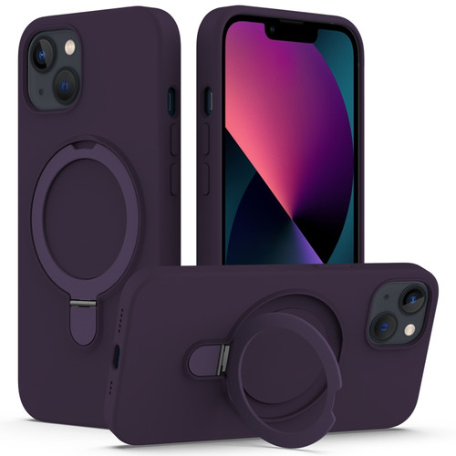 iPhone 15 Plus MagSafe Magnetic Liquid Silicone Phone Case with Ring Holder - Purple
