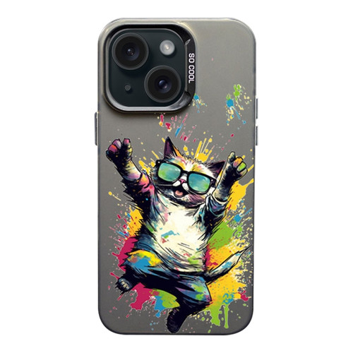 iPhone 15 Plus Color Ink Frosted PC+TPU Phone Case - Glasses Cat