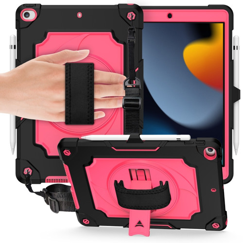 360 Degree Rotation Turntable Contrast Color Robot Shockproof Silicone + PC Protective Case with Holder iPad 10.2 / 10.2  - 2020 / Pro 10.5 - Black + Rose Red