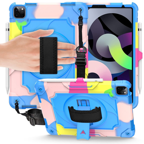 360 Degree Rotation Turntable Contrast Color Robot Shockproof Silicone + PC Protective Case with Holder iPad Air 2022 / 2020 10.9 / Pro 11  - 2020 - Colorful + Blue