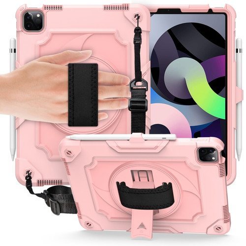 360 Degree Rotation Turntable Contrast Color Robot Shockproof Silicone + PC Protective Case with Holder iPad Air 2022 / 2020 10.9 / Pro 11  - 2020 - Rose Gold