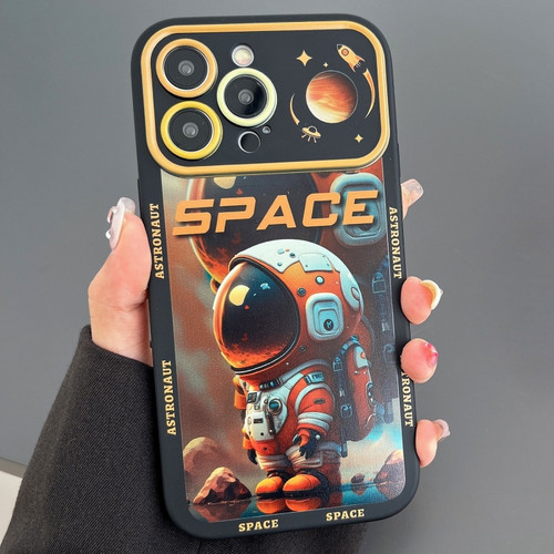 iPhone 15 Pro Max Astronaut Pattern Large Window TPU Phone Case - Orange