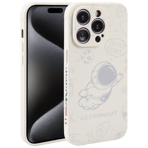 iPhone 15 Pro Max Astronaut Pattern Silicone Straight Edge Phone Case - Flying Astronaut-White