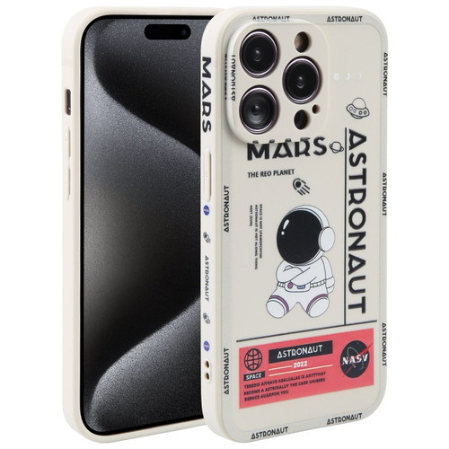 iPhone 15 Pro Max Astronaut Pattern Silicone Straight Edge Phone Case - Mars Astronaut-White