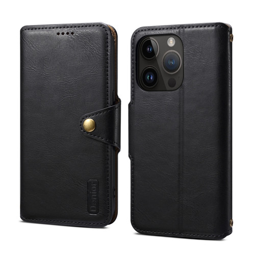 iPhone 15 Pro Max Denior Cowhide Texture Wallet Style Leather Phone Case - Black