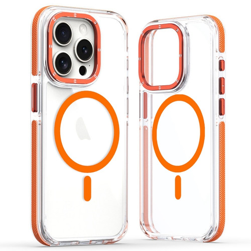 iPhone 15 Pro Max Dual-Color Clear Acrylic Hybrid TPU MagSafe Phone Case - Orange