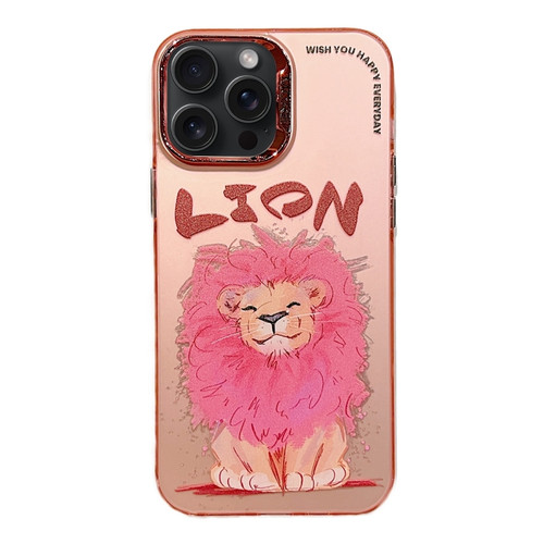 iPhone 15 Pro Max Electroplated Lens Ring Cartoon Animal Phone Case - Lion