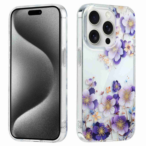 iPhone 15 Pro Max Electroplated Symphony Phone Case - White Purple Flower