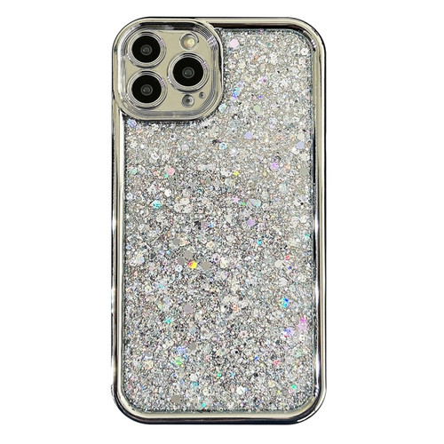 iPhone 15 Pro Max Electroplated TPU Glitter Powder Phone Case - Silver