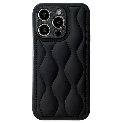 iPhone 15 Pro Max Fine Hole 8-shaped Texture Eiderdown Airbag Phone Case - Black