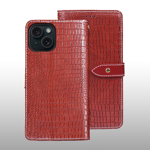 iPhone 15 Pro Max idewei Crocodile Texture Leather Phone Case - Red