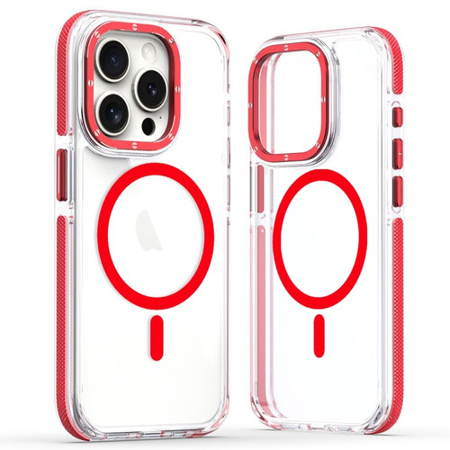 iPhone 15 Pro Dual-Color Clear Acrylic Hybrid TPU MagSafe Phone Case - Red