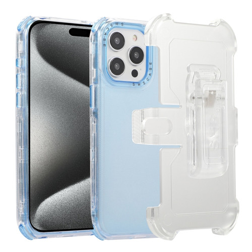 iPhone 15 Pro Frosted PC+TPU Phone Case with Back Clip - Sky Blue