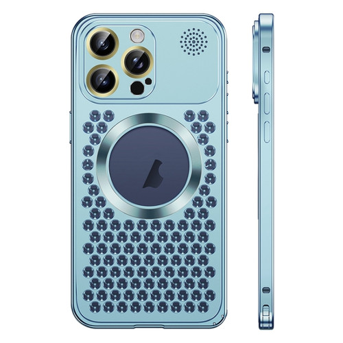 iPhone 15 Pro Spring Buckle MagSafe Magnetic Metal Aromatherapy Phone Case - Blue