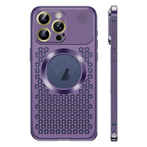 iPhone 15 Pro Spring Buckle MagSafe Magnetic Metal Aromatherapy Phone Case - Purple