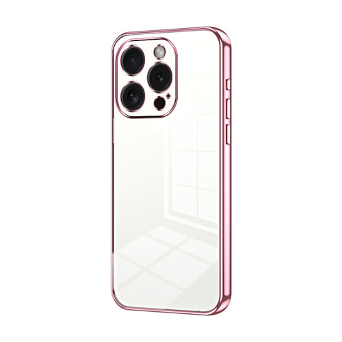iPhone 15 Pro Transparent Plating Fine Hole Phone Case - Pink