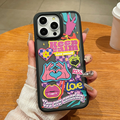 iPhone 15 Pro Trendy Graffiti Noctilucent Phone Cases - Heart