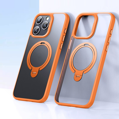 iPhone 15 Pro Max Double Ring MagSafe Magnetic Holder Phone Case - Matte Orange