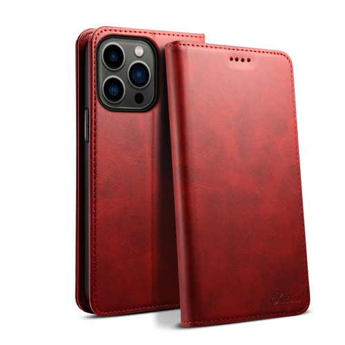iPhone 15 Pro Max Suteni Calf Texture Horizontal Flip Leather Phone Case - Red