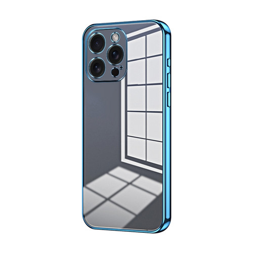 iPhone 15 Pro Max Transparent Plating Fine Hole Phone Case - Blue