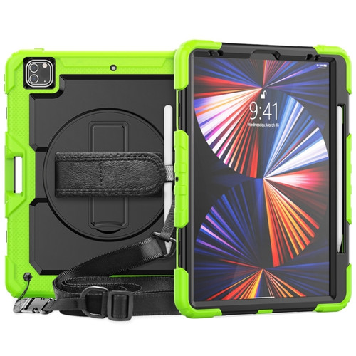 iPad Pro 12.9 2022 / 2021 / 2020 / 2018 Shockproof Colorful Silicone + PC Protective Tablet Case with Holder & Shoulder Strap & Hand Strap & Pen Slot - Lime Silicone