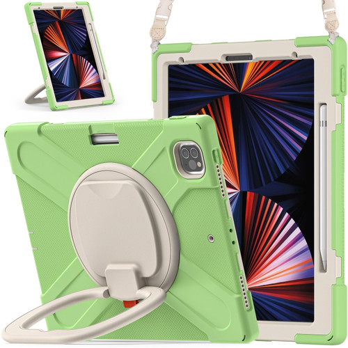 iPad Pro 12.9 2022 / 2021 Silicone + PC Protective Tablet Case with Holder & Shoulder Strap - Matcha Green