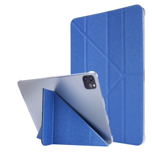 iPad Pro 12.9 2022 / 2021 Silk Texture Horizontal Deformation Flip Leather Tablet Case with Holder - Blue