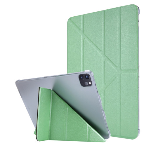 iPad Pro 12.9 2022 / 2021 Silk Texture Horizontal Deformation Flip Leather Tablet Case with Holder - Green
