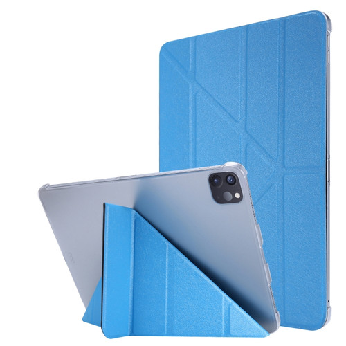 iPad Pro 12.9 2022 / 2021 Silk Texture Horizontal Deformation Flip Leather Tablet Case with Holder - Light Blue