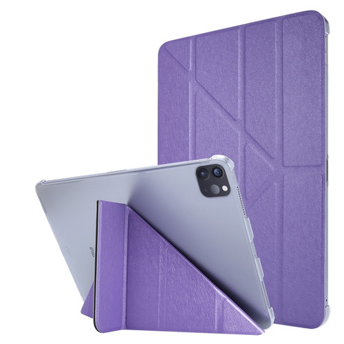 iPad Pro 12.9 2022 / 2021 Silk Texture Horizontal Deformation Flip Leather Tablet Case with Holder - Purple