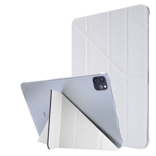 iPad Pro 12.9 2022 / 2021 Silk Texture Horizontal Deformation Flip Leather Tablet Case with Holder - White
