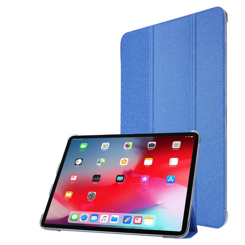 iPad Pro 12.9 2022 / 2021 Silk Texture Three-fold Horizontal Flip Leather Tablet Case with Holder & Pen Slot - Blue