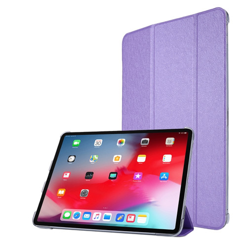 iPad Pro 12.9 2022 / 2021 Silk Texture Three-fold Horizontal Flip Leather Tablet Case with Holder & Pen Slot - Purple