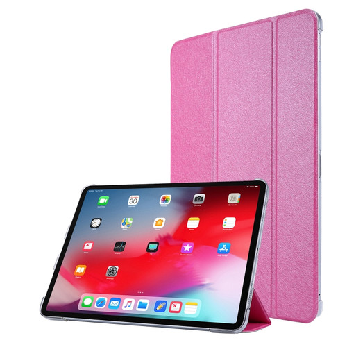 iPad Pro 12.9 2022 / 2021 Silk Texture Three-fold Horizontal Flip Leather Tablet Case with Holder & Pen Slot - Rose Red