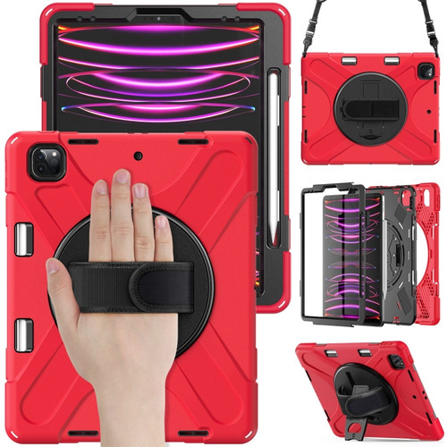 iPad Pro 12.9 2022 / 2021/ 2020 / 2018 Silicone + PC Protective Tablet Case with Holder & Shoulder Strap - Red