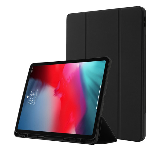 Skin Feel Pen Holder Tri-fold Tablet Leather Case iPad Pro 12.9 2022 / 2021 / 2020 / 2018 - Black