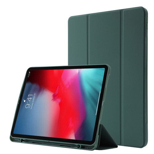 Skin Feel Pen Holder Tri-fold Tablet Leather Case iPad Pro 12.9 2022 / 2021 / 2020 / 2018 - Dark Green