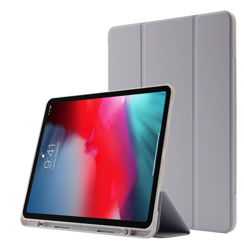Skin Feel Pen Holder Tri-fold Tablet Leather Case iPad Pro 12.9 2022 / 2021 / 2020 / 2018 - Grey