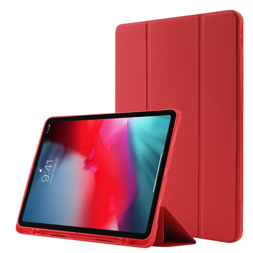 Skin Feel Pen Holder Tri-fold Tablet Leather Case iPad Pro 12.9 2022 / 2021 / 2020 / 2018 - Red