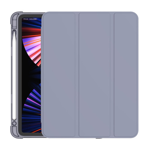 iPad Pro 11 2022 / 2021 / 2020 3-folding Horizontal Flip PU Leather + TPU Aitbag Shockproof Half Paste Tablet Case with Holder & Pen Slot & Sleep / Wake-up Function - Lavender Grey