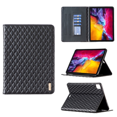 iPad Pro 11 2022 / 2021 / 2020 Elegant Rhombic Texture Horizontal Flip Leather Tablet Case - Black